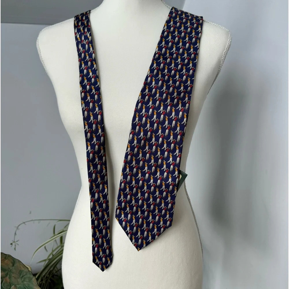Lauren Ralph‎ Lauren Deadstock NWT Men's Silk Golf Tie Blue Red Yellow - Picture 8 of 8